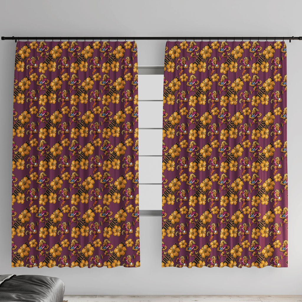 Brisbane Broncos Mascot Window Curtain Tropical Hibiscus Floral Seamless Rugby Mascot