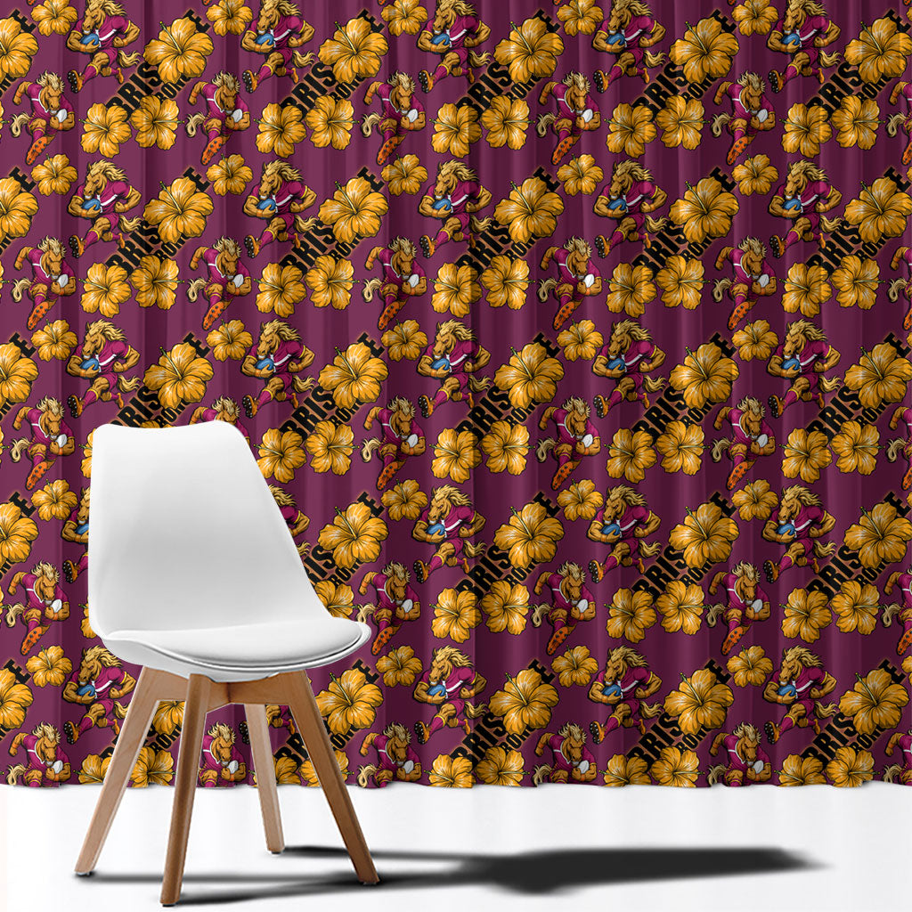 Brisbane Broncos Mascot Window Curtain Tropical Hibiscus Floral Seamless Rugby Mascot