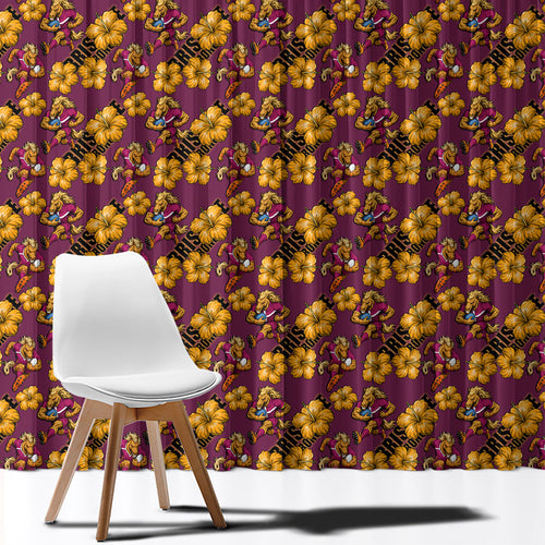 Brisbane Broncos Mascot Window Curtain Tropical Hibiscus Floral Seamless Rugby Mascot