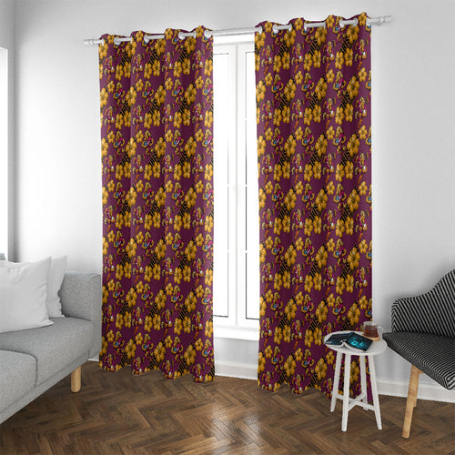 Brisbane Broncos Mascot Window Curtain Tropical Hibiscus Floral Seamless Rugby Mascot