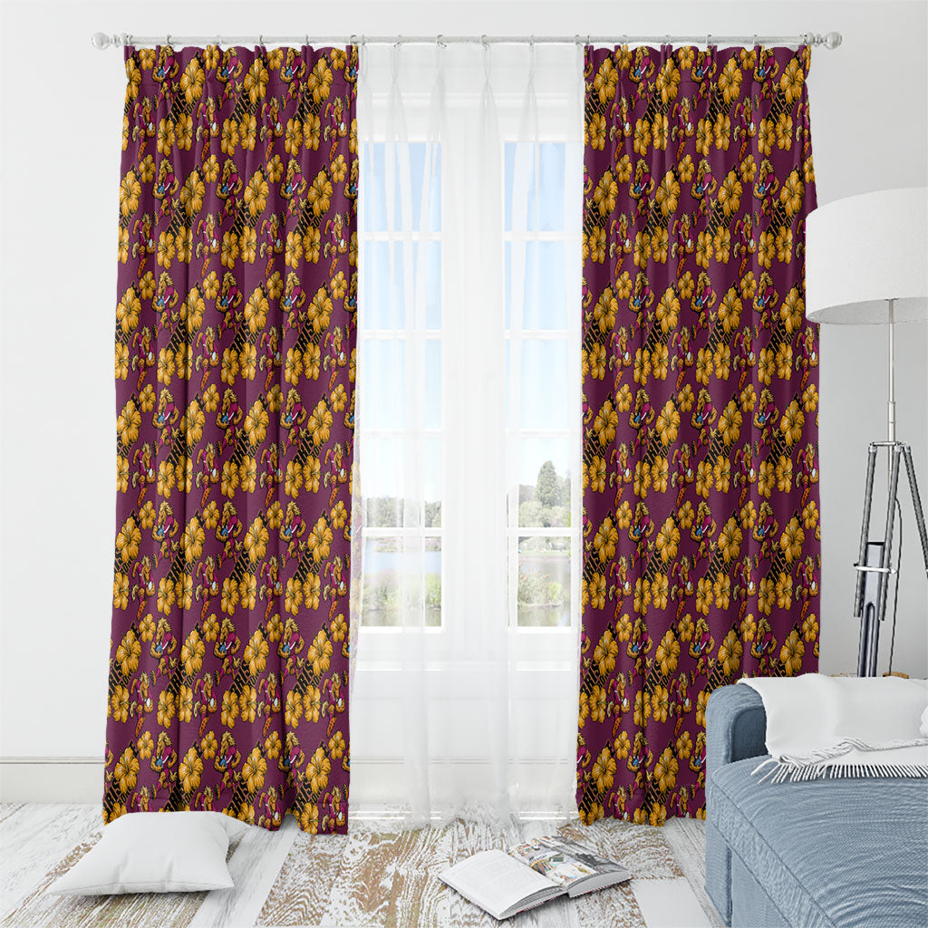 Brisbane Broncos Mascot Window Curtain Tropical Hibiscus Floral Seamless Rugby Mascot