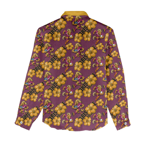 Brisbane Broncos Mascot Women Casual Shirt Tropical Hibiscus Floral Seamless Rugby Mascot