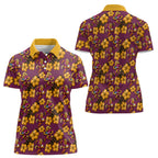 Brisbane Broncos Mascot Women Polo Shirt Tropical Hibiscus Floral Seamless Rugby Mascot
