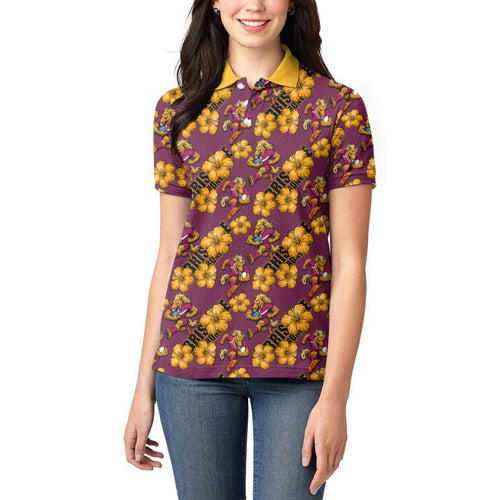 Brisbane Broncos Mascot Women Polo Shirt Tropical Hibiscus Floral Seamless Rugby Mascot