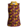 Brisbane Broncos Mascot Women Sleeveless Polo Shirt Tropical Hibiscus Floral Seamless Rugby Mascot