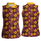 Brisbane Broncos Mascot Women Sleeveless Polo Shirt Tropical Hibiscus Floral Seamless Rugby Mascot