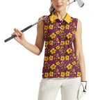 Brisbane Broncos Mascot Women Sleeveless Polo Shirt Tropical Hibiscus Floral Seamless Rugby Mascot