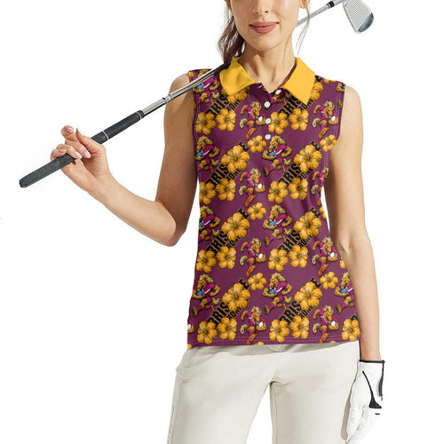 Brisbane Broncos Mascot Women Sleeveless Polo Shirt Tropical Hibiscus Floral Seamless Rugby Mascot