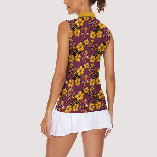 Brisbane Broncos Mascot Women Sleeveless Polo Shirt Tropical Hibiscus Floral Seamless Rugby Mascot