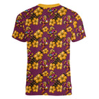 Brisbane Broncos Mascot Women V-Neck T-Shirt Tropical Hibiscus Floral Seamless Rugby Mascot
