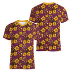Brisbane Broncos Mascot Women V-Neck T-Shirt Tropical Hibiscus Floral Seamless Rugby Mascot