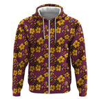 Brisbane Broncos Mascot Zip Hoodie Tropical Hibiscus Floral Seamless Rugby Mascot