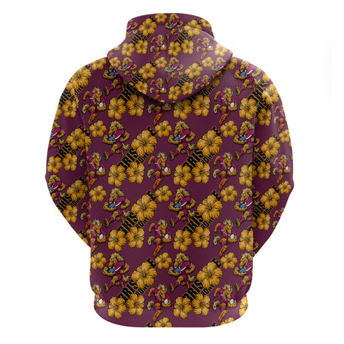 Brisbane Broncos Mascot Zip Hoodie Tropical Hibiscus Floral Seamless Rugby Mascot
