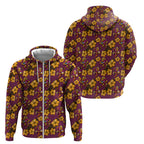 Brisbane Broncos Mascot Zip Hoodie Tropical Hibiscus Floral Seamless Rugby Mascot