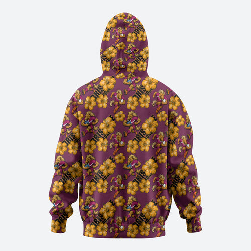 Brisbane Broncos Mascot Zip Hoodie Tropical Hibiscus Floral Seamless Rugby Mascot