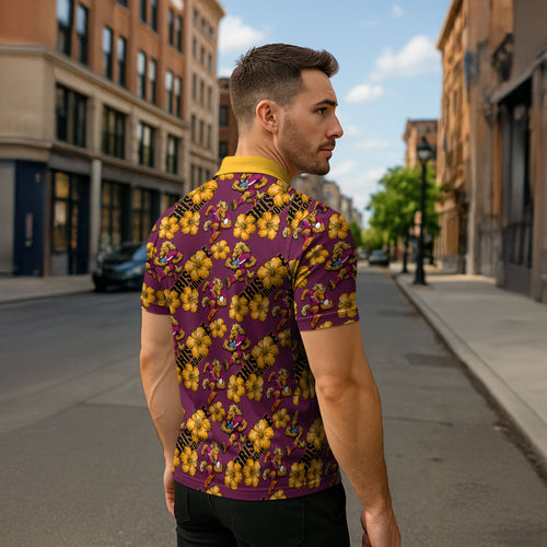 Brisbane Broncos Mascot Zipper Polo Shirt Tropical Hibiscus Floral Seamless Rugby Mascot