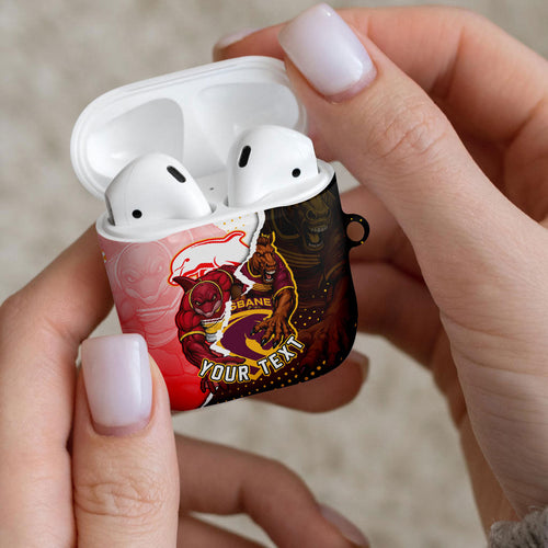 Personalized Brisbane Broncos vs Dolphins AirPods Case Rivalry Dynamic Sports Rugby Mascot Graphic Art
