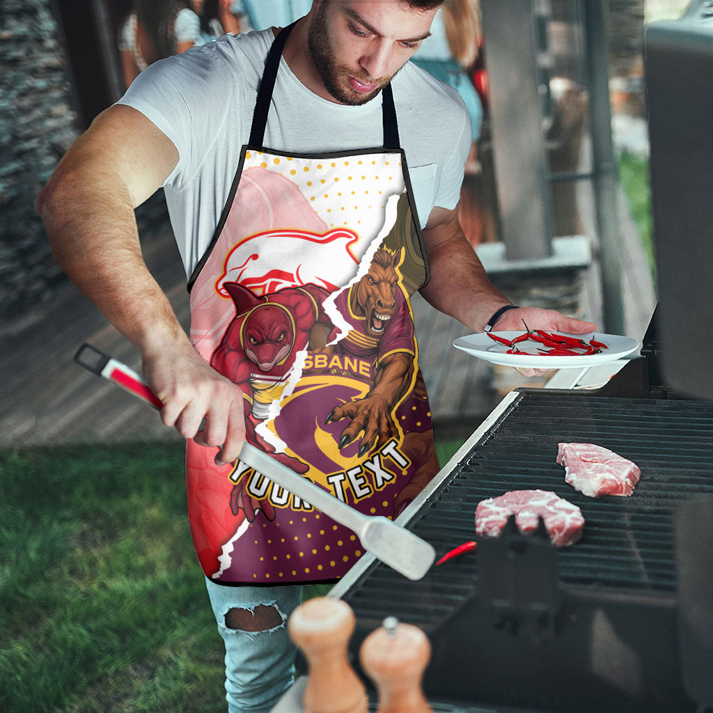 Personalized Brisbane Broncos vs Dolphins Apron Rivalry Dynamic Sports Rugby Mascot Graphic Art