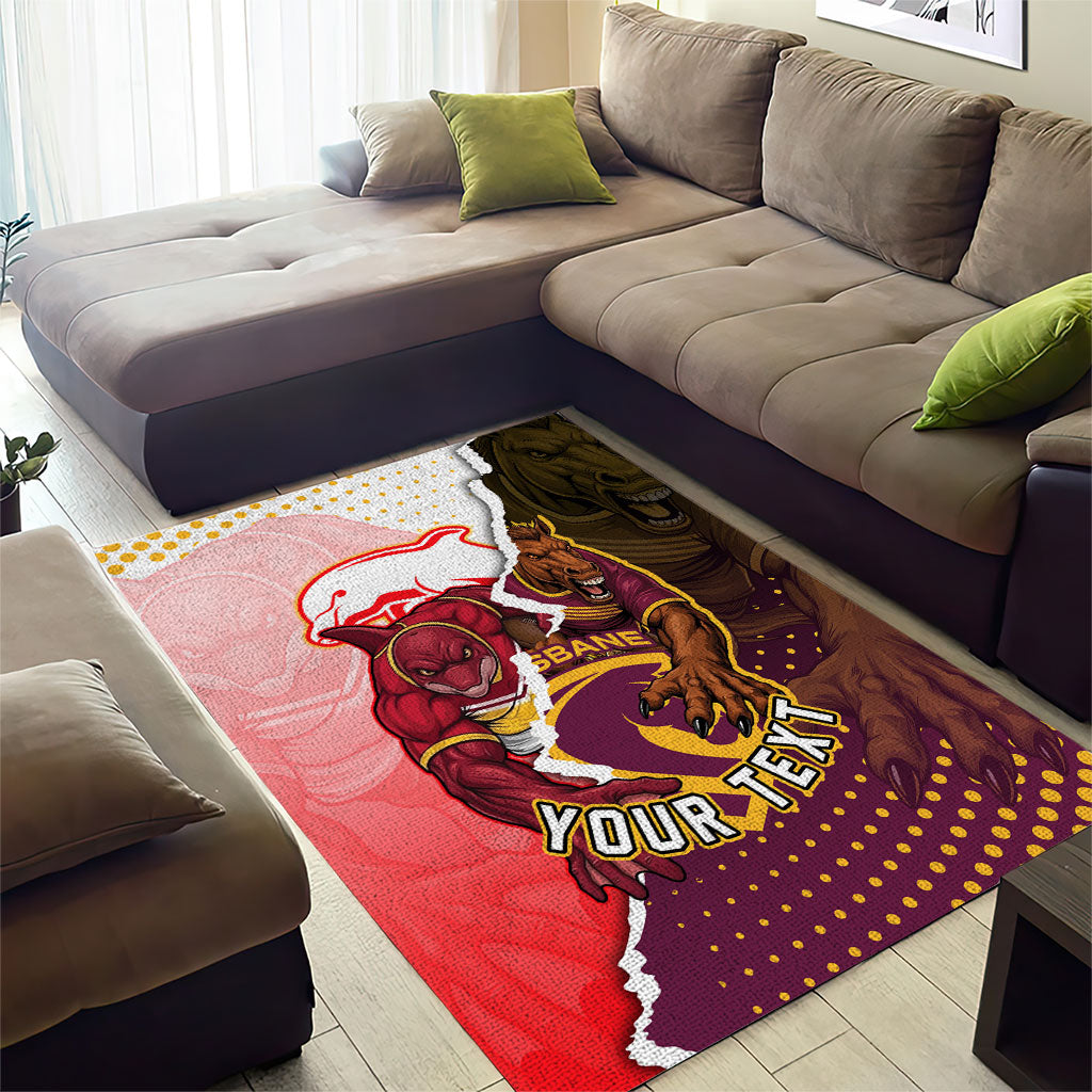 Personalized Brisbane Broncos vs Dolphins Area Rug Rivalry Dynamic Sports Rugby Mascot Graphic Art