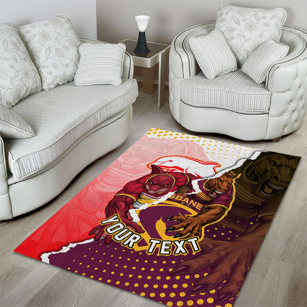 Personalized Brisbane Broncos vs Dolphins Area Rug Rivalry Dynamic Sports Rugby Mascot Graphic Art