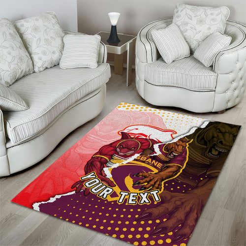 Personalized Brisbane Broncos vs Dolphins Area Rug Rivalry Dynamic Sports Rugby Mascot Graphic Art