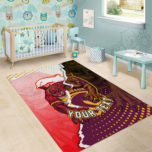 Personalized Brisbane Broncos vs Dolphins Area Rug Rivalry Dynamic Sports Rugby Mascot Graphic Art