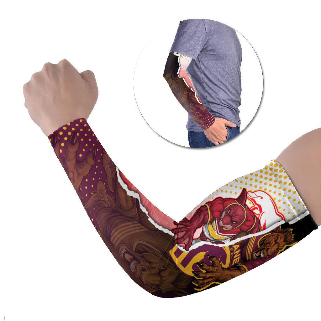 Personalized Brisbane Broncos vs Dolphins Arm Sleeves Rivalry Dynamic Sports Rugby Mascot Graphic Art