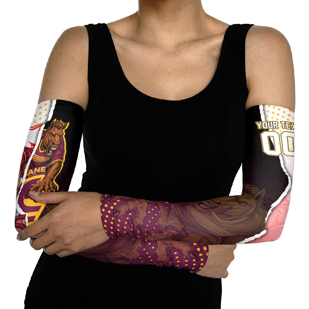 Personalized Brisbane Broncos vs Dolphins Arm Sleeves Rivalry Dynamic Sports Rugby Mascot Graphic Art