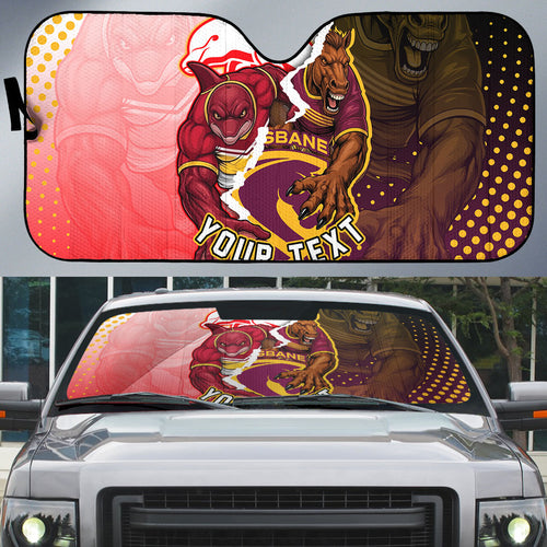 Personalized Brisbane Broncos vs Dolphins Auto Sun Shade Rivalry Dynamic Sports Rugby Mascot Graphic Art