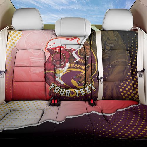 Personalized Brisbane Broncos vs Dolphins Back Car Seat Cover Rivalry Dynamic Sports Rugby Mascot Graphic Art