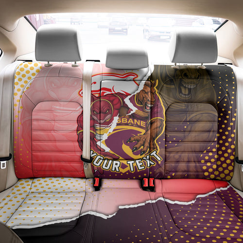 Personalized Brisbane Broncos vs Dolphins Back Car Seat Cover Rivalry Dynamic Sports Rugby Mascot Graphic Art