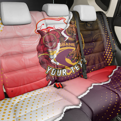 Personalized Brisbane Broncos vs Dolphins Back Car Seat Cover Rivalry Dynamic Sports Rugby Mascot Graphic Art