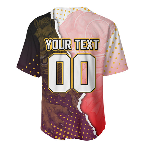 Personalized Brisbane Broncos vs Dolphins Baseball Jersey Rivalry Dynamic Sports Rugby Mascot Graphic Art