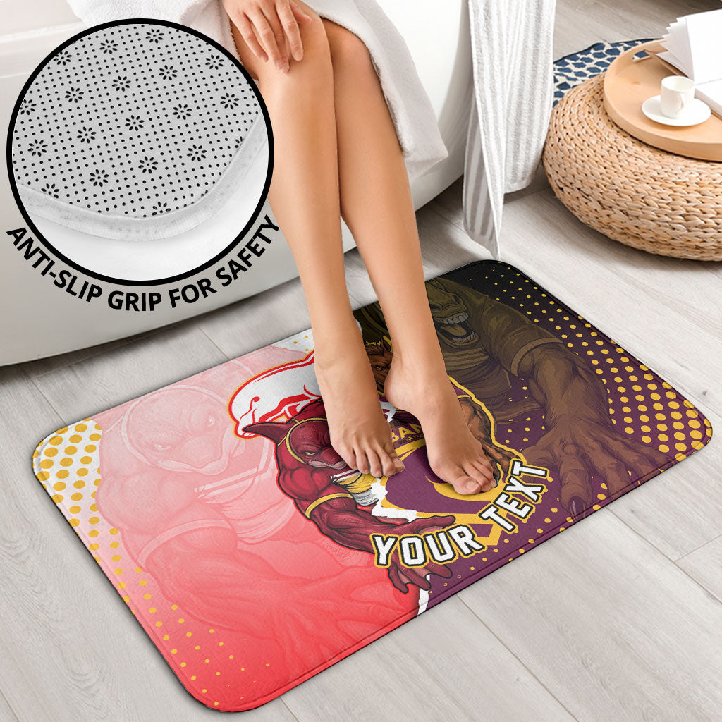 Personalized Brisbane Broncos vs Dolphins Bathroom Set Rivalry Dynamic Sports Rugby Mascot Graphic Art