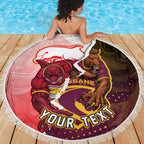 Personalized Brisbane Broncos vs Dolphins Beach Blanket Rivalry Dynamic Sports Rugby Mascot Graphic Art