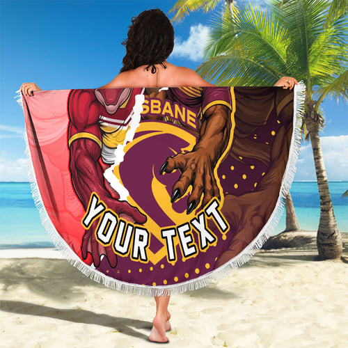 Personalized Brisbane Broncos vs Dolphins Beach Blanket Rivalry Dynamic Sports Rugby Mascot Graphic Art