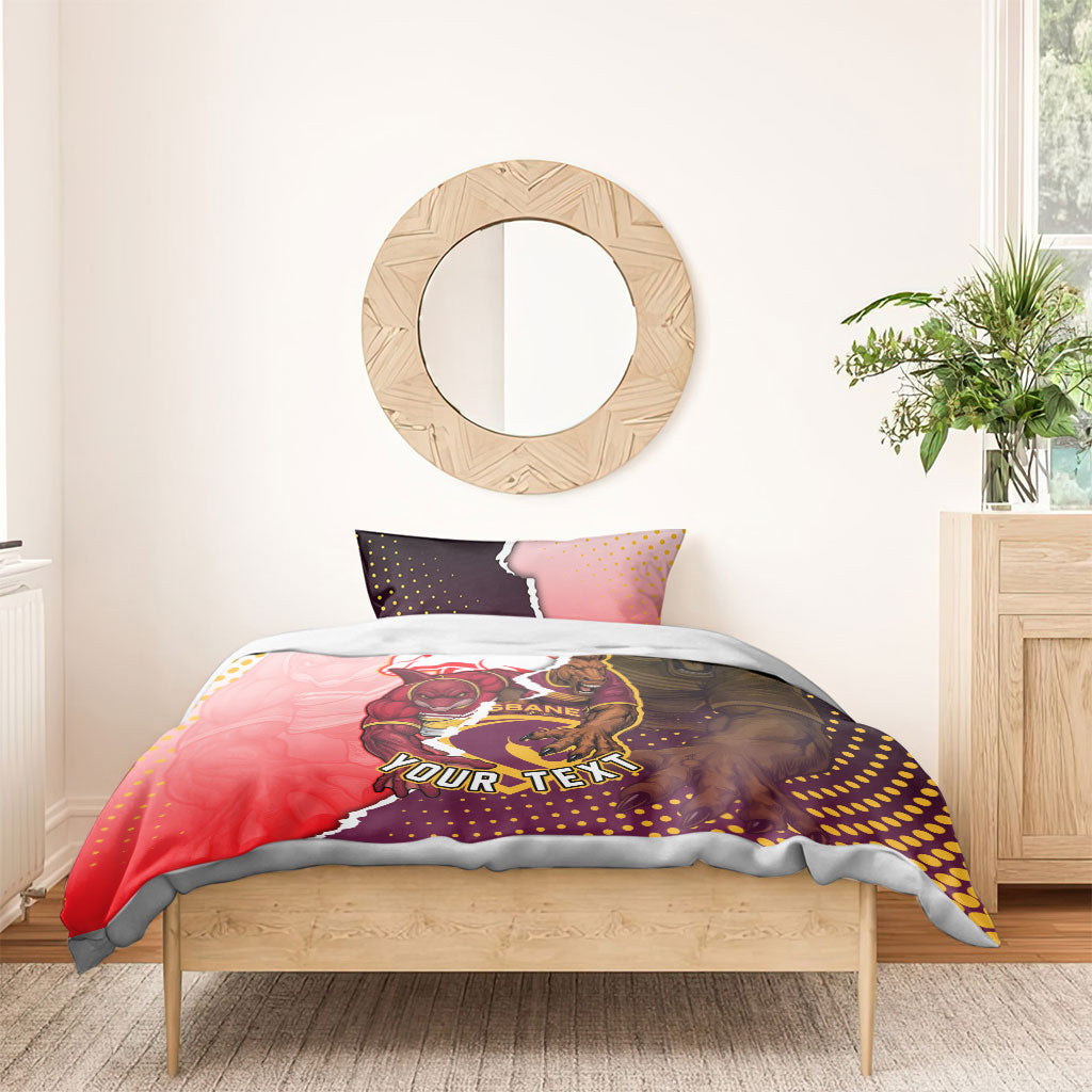 Personalized Brisbane Broncos vs Dolphins Bedding Set Rivalry Dynamic Sports Rugby Mascot Graphic Art