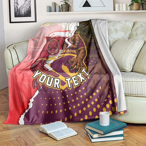 Personalized Brisbane Broncos vs Dolphins Blanket Rivalry Dynamic Sports Rugby Mascot Graphic Art