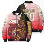Personalized Brisbane Broncos vs Dolphins Bomber Puffer Jacket Rivalry Dynamic Sports Rugby Mascot Graphic Art