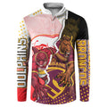 Personalized Brisbane Broncos vs Dolphins Button Sweatshirt Rivalry Dynamic Sports Rugby Mascot Graphic Art