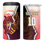 Personalized Brisbane Broncos vs Dolphins 4 in 1 Can Cooler Tumbler Rivalry Dynamic Sports Rugby Mascot Graphic Art