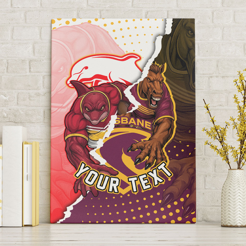 Personalized Brisbane Broncos vs Dolphins Canvas Wall Art Rivalry Dynamic Sports Rugby Mascot Graphic Art