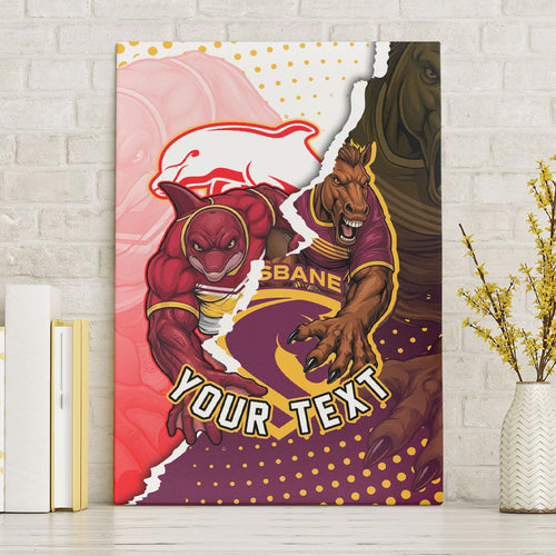 Personalized Brisbane Broncos vs Dolphins Canvas Wall Art Rivalry Dynamic Sports Rugby Mascot Graphic Art