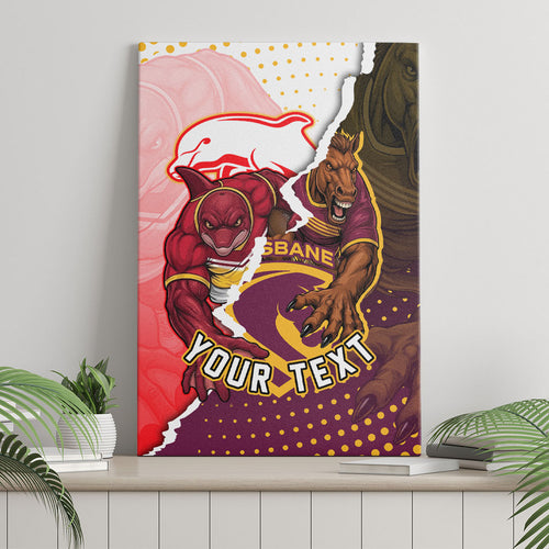 Personalized Brisbane Broncos vs Dolphins Canvas Wall Art Rivalry Dynamic Sports Rugby Mascot Graphic Art