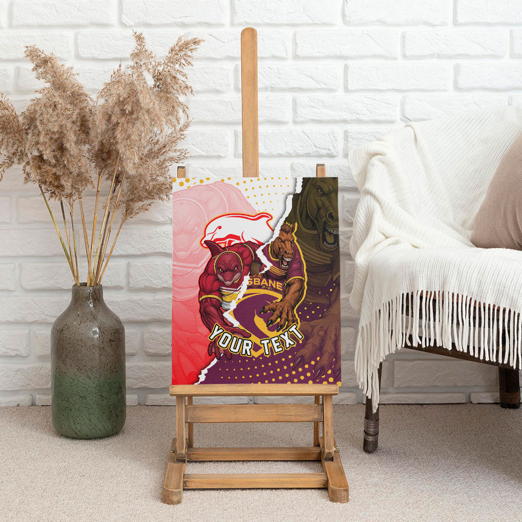 Personalized Brisbane Broncos vs Dolphins Canvas Wall Art Rivalry Dynamic Sports Rugby Mascot Graphic Art