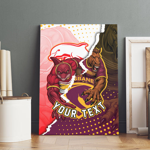 Personalized Brisbane Broncos vs Dolphins Canvas Wall Art Rivalry Dynamic Sports Rugby Mascot Graphic Art