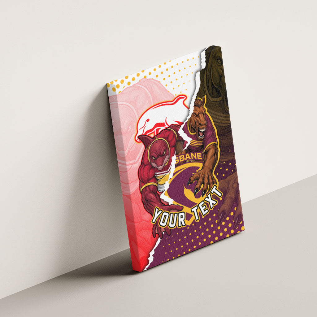 Personalized Brisbane Broncos vs Dolphins Canvas Wall Art Rivalry Dynamic Sports Rugby Mascot Graphic Art