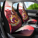 Personalized Brisbane Broncos vs Dolphins Car Seat Cover Rivalry Dynamic Sports Rugby Mascot Graphic Art
