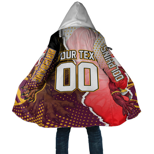 Personalized Brisbane Broncos vs Dolphins Cloak Rivalry Dynamic Sports Rugby Mascot Graphic Art