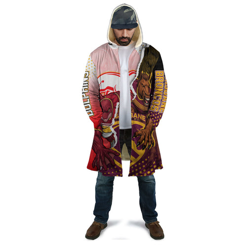 Personalized Brisbane Broncos vs Dolphins Cloak Rivalry Dynamic Sports Rugby Mascot Graphic Art